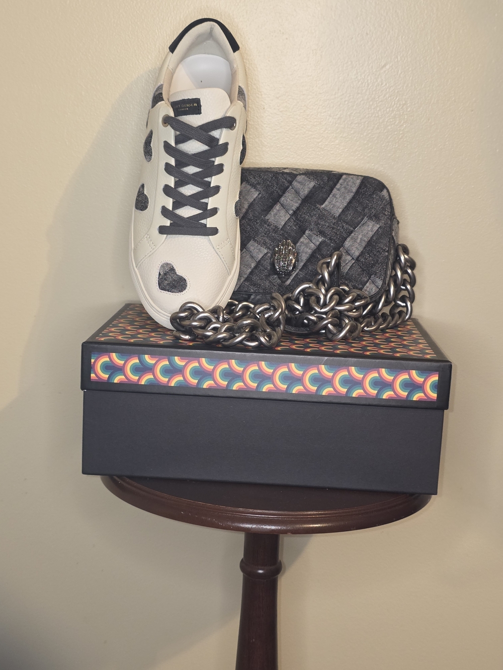 Kurt Geiger White Leather Sneakers with Black Heart Accents